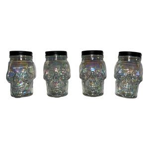 NWT Celebrate Skull Glass Slipper Clear Iridescent Colorful Glass Halloween 4 Pc